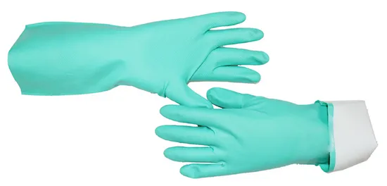 Luvas de trabalho de segurança industrial reutilizáveis ​​verdes 100% borracha nitrílica resistentes a produtos químicos luvas guantes en420 en374
